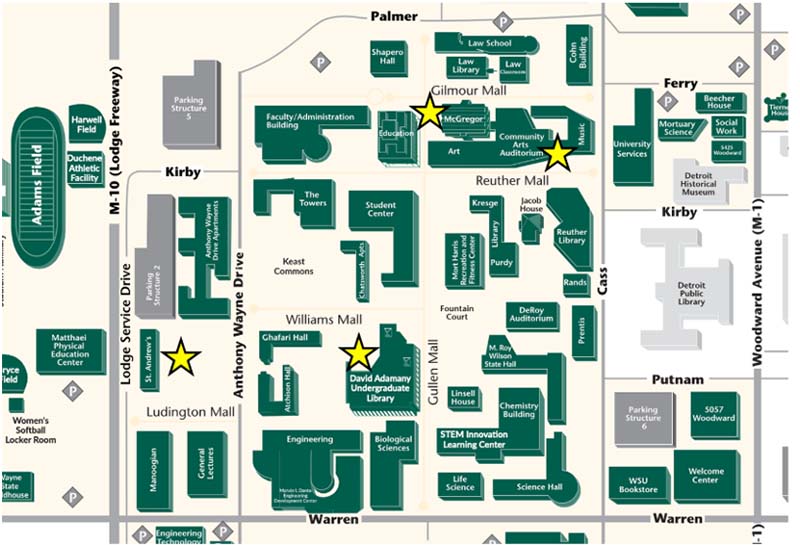 Campus map with parking marked